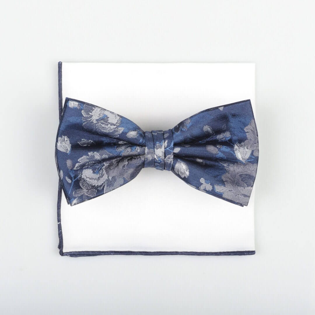 Floral Navy Silver Bow Tie